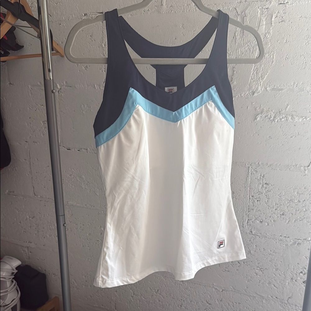 Fila White and Blue Fitted Cut Out Athletic Wonens Tank Size Medium - BRAND NEW
